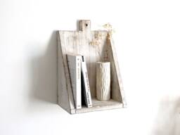 Small Rustic Wooden Wall Shelf, Minimalist White Shelf For Plants & Books, Wabi-Sabi Style, Handmade Decorative - thumbnail 1