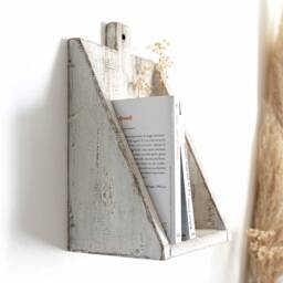 Small Rustic Wooden Wall Shelf, Minimalist White Shelf For Plants & Books, Wabi-Sabi Style, Handmade Decorative - thumbnail 3