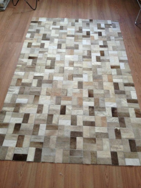 Patchwork Cowhide Rug, Model Chubut. Mix Of Taupes, Beiges & Creams 5' X 7' - image 1