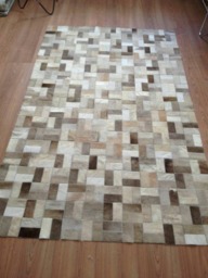 Patchwork Cowhide Rug, Model Chubut. Mix Of Taupes, Beiges & Creams 5' X 7' - thumbnail 1