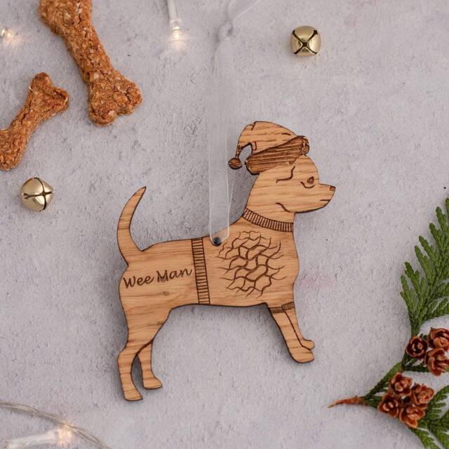 Chihuahua Dog Breed Christmas Decoration Gift Personalised Tree Ornament Engraved Wooden - image 1