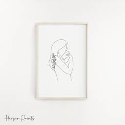 Mother & Baby Line Art Print Minimalist Newborn Gift - thumbnail 1