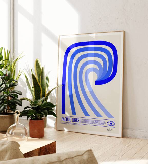 Pacific Lines Surf Art Print Vintage Wave Poster, Hand Signed - image 1