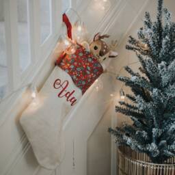 Personalised Christmas Stocking, Red Baubles Liberty Fabric, Traditional Family Heirloom, Luxury Stockings - thumbnail 3