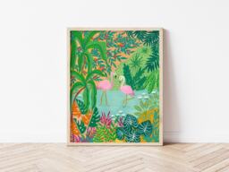 Flamingo Art Print, Pink Flamingo, Birds Bird For Lover, Jungle Maximalist Art, Plant Home Decor, Her - thumbnail 1