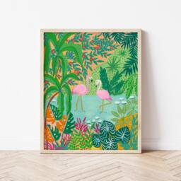 Flamingo Art Print, Pink Flamingo, Birds Bird For Lover, Jungle Maximalist Art, Plant Home Decor, Her - thumbnail 3