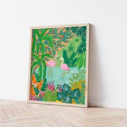 Flamingo Art Print, Pink Flamingo, Birds Bird For Lover, Jungle Maximalist Art, Plant Home Decor, Her - thumbnail 2