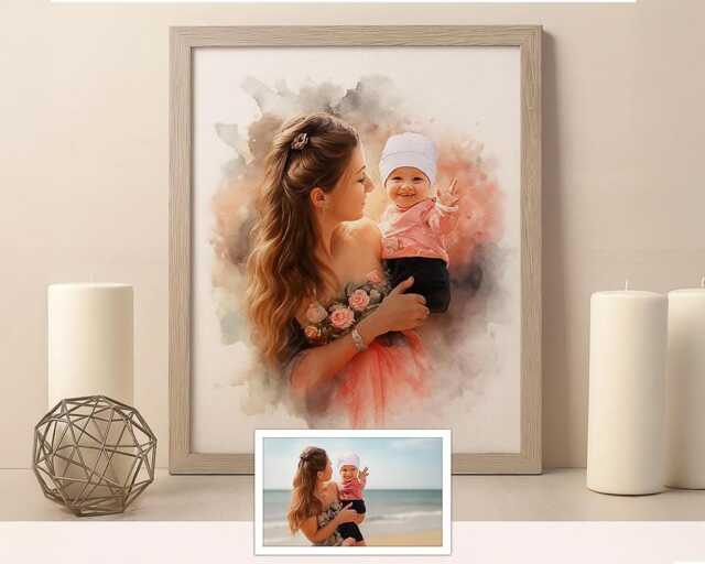 Unique Handmade Watercolour Custom Portrait - Personalised Family Art Exquisite Anniversary Gift - image 1