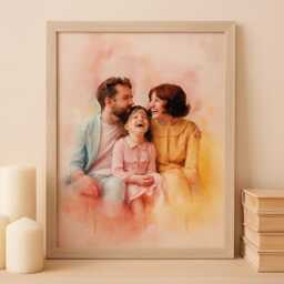 Unique Handmade Watercolour Custom Portrait - Personalised Family Art Exquisite Anniversary Gift - thumbnail 3