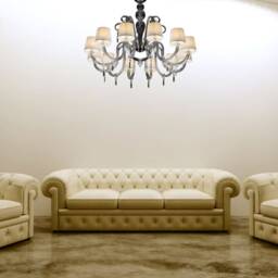 Murano Chandelier With 12 Lights & Swarovski Crystals, Glass Silk Lampshades, Venetian Light - thumbnail 4