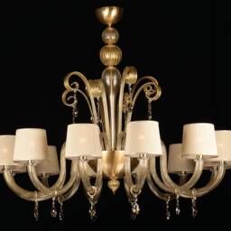 Murano Chandelier With 12 Lights & Swarovski Crystals, Glass Silk Lampshades, Venetian Light - thumbnail 2