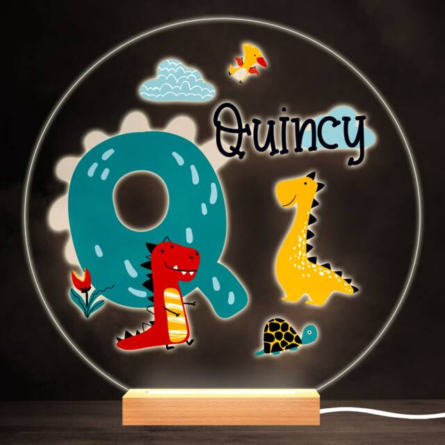 Dinosaur Alphabet Letter Q Colourful Round Personalised Gift Lamp Night Light - Bedroom - image 1