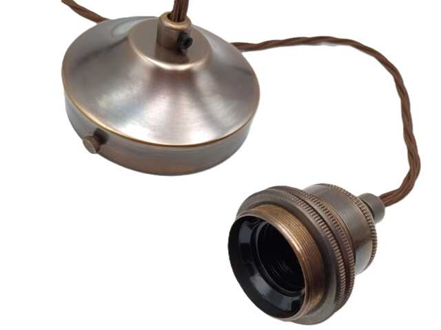 Antique Brass Metal Ceiling Rose Light Pendant Set With B22 Or E27 Lamp Holder - Choice Of Cable Length - image 1