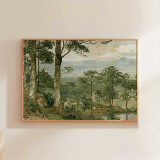 Pine Forest Poster, Woodland Path Print, Nature Wall Art, Paper - image 1
