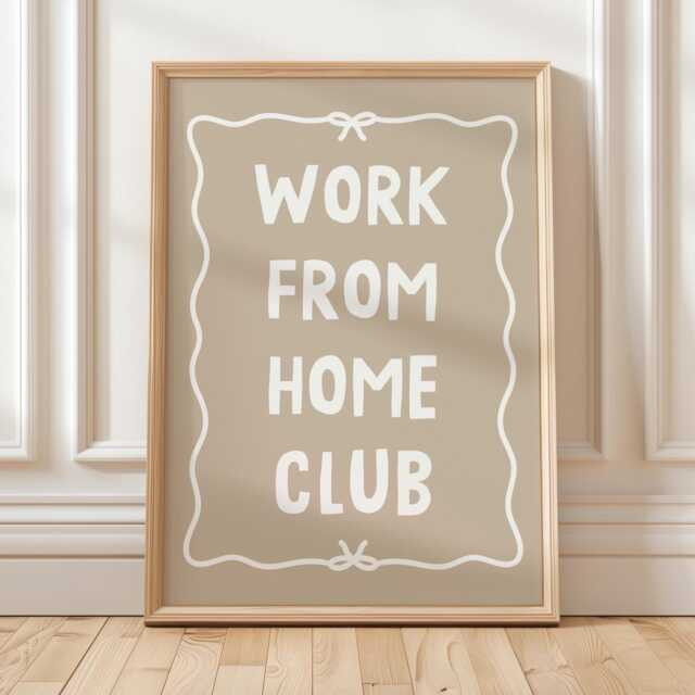 Work From Home Club Art Print, Office Poster, Beige Wall Decor - image 1