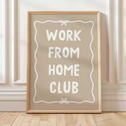 Work From Home Club Art Print, Office Poster, Beige Wall Decor - thumbnail 1