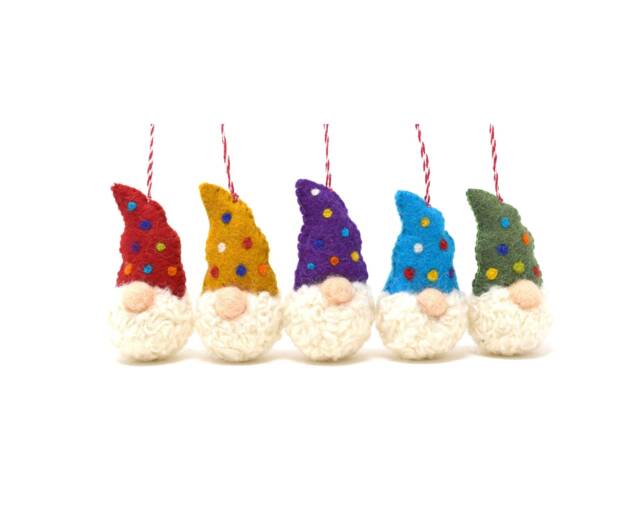 Rainbow Felt Gonk Christmas Ornament Handmade Scandinavian Bauble - image 1