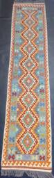 Kilim Runner Rug, Handmade Artisan Afghan Turkish Aztec Natural Wool Rug 401x81 cm - thumbnail 1