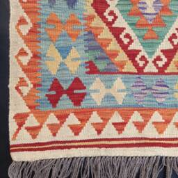 Kilim Runner Rug, Handmade Artisan Afghan Turkish Aztec Natural Wool Rug 401x81 cm - thumbnail 4