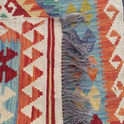 Kilim Runner Rug, Handmade Artisan Afghan Turkish Aztec Natural Wool Rug 401x81 cm - thumbnail 3
