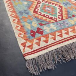 Kilim Runner Rug, Handmade Artisan Afghan Turkish Aztec Natural Wool Rug 401x81 cm - thumbnail 2