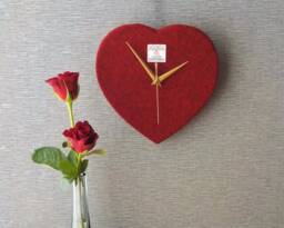 Harris Tweed Heart Clock Dark Red Fabric - Romantic Valentine Gift Ruby Wedding Anniversary - thumbnail 1