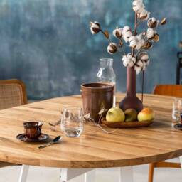 Extendable Oak Black/White Oval Table Oval Extendable Oak Round Dining Wooden Kitchen Steel Frame M??ne Oval - thumbnail 3