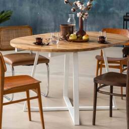 Extendable Oak Black/White Oval Table Oval Extendable Oak Round Dining Wooden Kitchen Steel Frame M??ne Oval - thumbnail 2