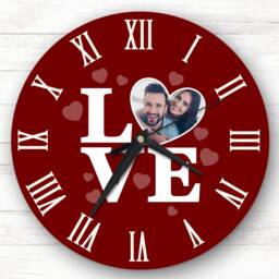 Burgundy Background Love Photo Anniversary Valentine's Gift Personalised Clock - thumbnail 1