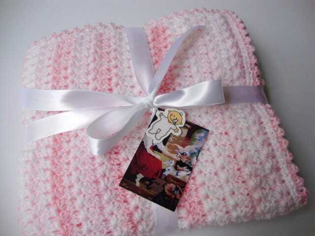 Hand Crocheted Baby Blanket Pink Parfait Acrylic Blend - image 1