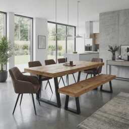 Grantham Trapezium Dining Bench Natural Thick Rustic Wood Tp Industrial Steel Legs Handmade Characteristic Of The Countryside - thumbnail 2
