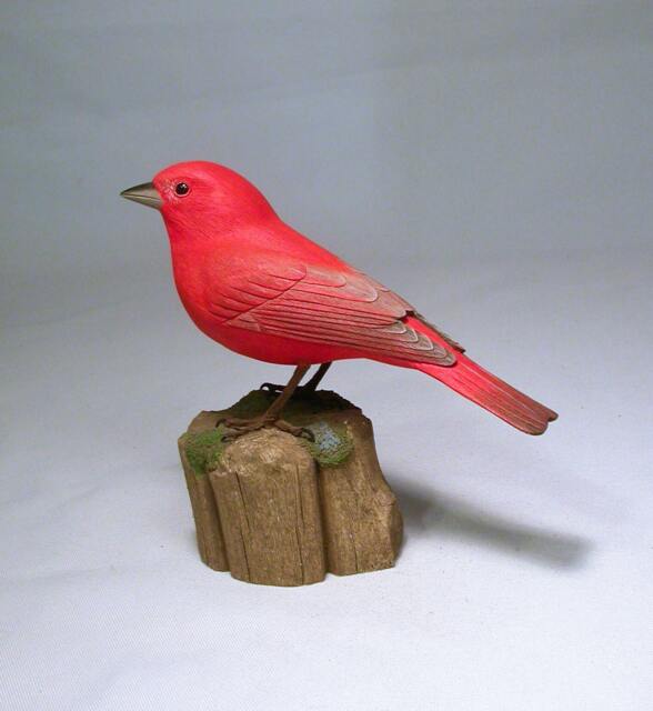 Summer Tanager Hand Carved & Painted Wooden Bird