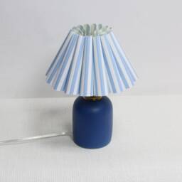 Handmade Scallop Light Blue Stripes Fabric Lamp, Blue Ceramic Decor-100# - thumbnail 3