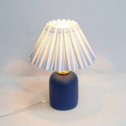 Handmade Scallop Light Blue Stripes Fabric Lamp, Blue Ceramic Decor-100# - thumbnail 4