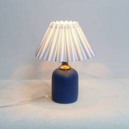 Handmade Scallop Light Blue Stripes Fabric Lamp, Blue Ceramic Decor-100# - thumbnail 1