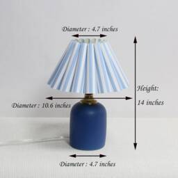 Handmade Scallop Light Blue Stripes Fabric Lamp, Blue Ceramic Decor-100# - thumbnail 2