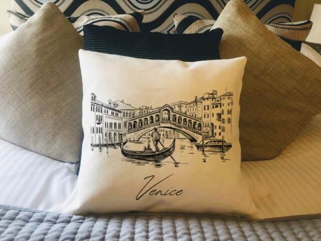 Personalised Venice Italy Country Canvas Cushion - Customised Linen -Cushion Cover With Inner Filler Rialto Bridge Floating City - image 1
