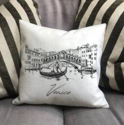 Personalised Venice Italy Country Canvas Cushion - Customised Linen -Cushion Cover With Inner Filler Rialto Bridge Floating City - thumbnail 3