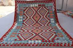 5x7 Geometric Design Kilim Rug, Boho Afghan Handmade Wool Flatweave Natural Veg Dyes Oriental Area Bedroom Living Room - thumbnail 1