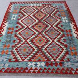 5x7 Geometric Design Kilim Rug, Boho Afghan Handmade Wool Flatweave Natural Veg Dyes Oriental Area Bedroom Living Room - thumbnail 3