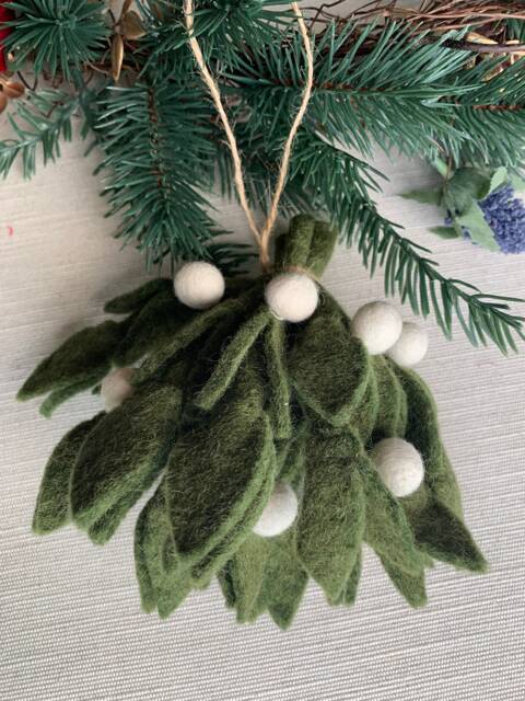Mistletoe Felt Christmas Decoration, Handfelted in Nepal, Felt Ornament - image 1