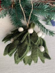 Mistletoe Felt Christmas Decoration, Handfelted in Nepal, Felt Ornament - thumbnail 1