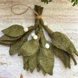 Mistletoe Felt Christmas Decoration, Handfelted in Nepal, Felt Ornament - thumbnail 2