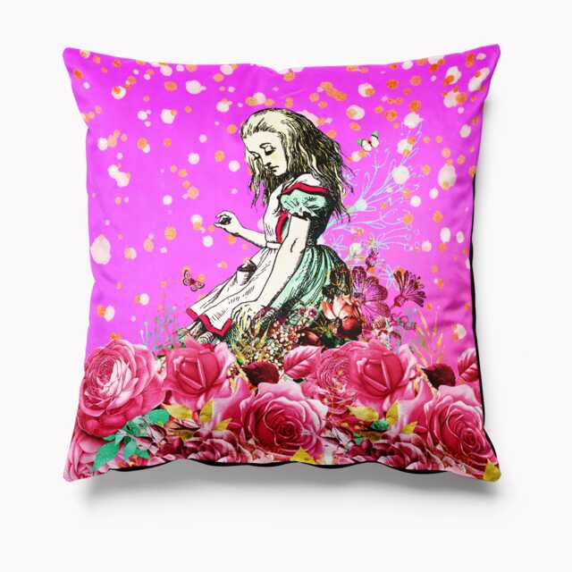 Outdoor Garden Cushion - Alice in Wonderland Bright Pink Waterproof Water Resistant Pillows 18 - image 1