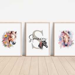 Set Of 3 Personalised Floral Horse Prints, Farm Animal Bedroom Decor, Nursery Wall Art, Kids Room Print, House Decor - thumbnail 3