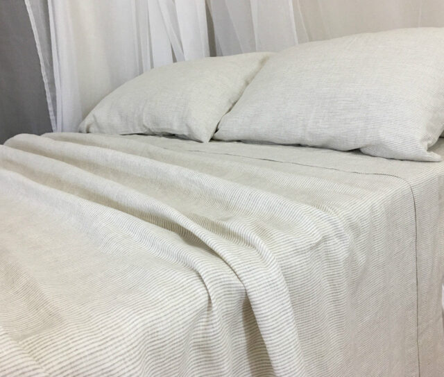 Linen Ticking Striped Bed Sheets Handmade in Natural Linen, Linen Sheets, Queen Sheet Set, King Bedding - image 1
