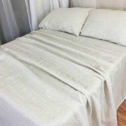 Linen Ticking Striped Bed Sheets Handmade in Natural Linen, Linen Sheets, Queen Sheet Set, King Bedding - thumbnail 3