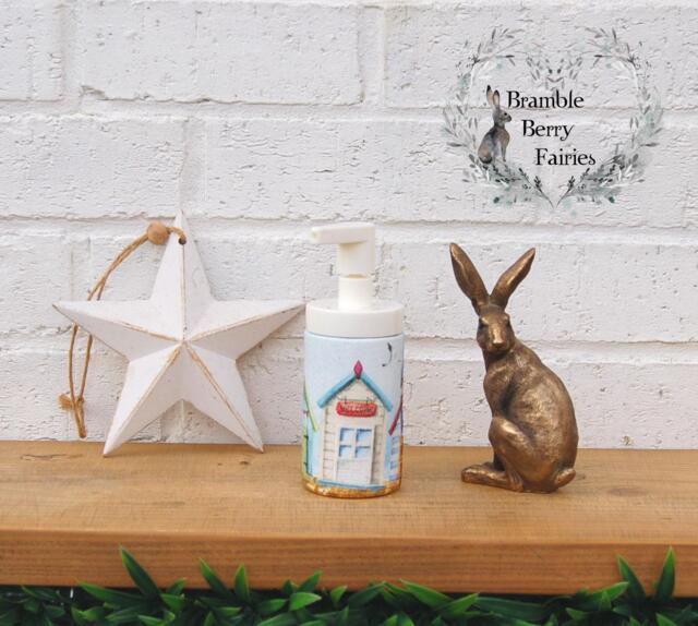 Soap Dispenser Hand Wash Beach Huts Hut House Seaside Nautical Coast Decoupaged Glass Handmade - image 1