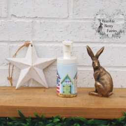 Soap Dispenser Hand Wash Beach Huts Hut House Seaside Nautical Coast Decoupaged Glass Handmade - thumbnail 2