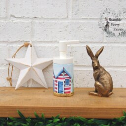 Soap Dispenser Hand Wash Beach Huts Hut House Seaside Nautical Coast Decoupaged Glass Handmade - thumbnail 3